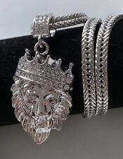 Ice King Cuban Chain Hip Hop Necklace Lion Leo Rhinestone Crown 24" chain-UK