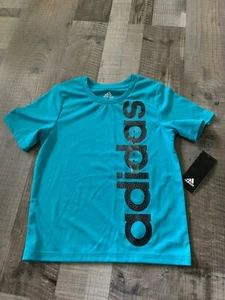 NWT Boys Adidas Aqua Blue Logo Athletic T-shirt Size 4 poly tee FREE SHIPPING - Picture 1 of 2