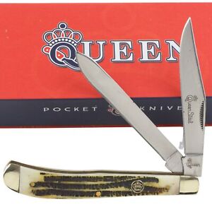 Queen Cutlery Slim Trapper Winterbottom Bone Folding Pocket Knife