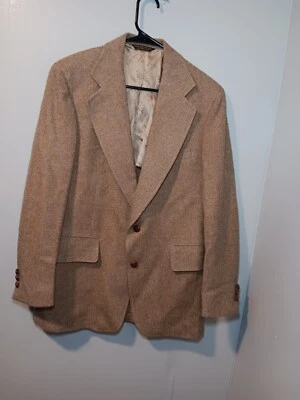 Blazer de lã tweed vintage John Weitz feito nos EUA bronzeado espinha de peixe mancha atômica - Imagem 1 de 4