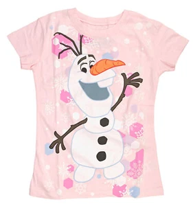 Disney Frozen Olaf Snow Girls Pink T-Shirt - Picture 1 of 2