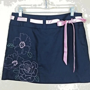 Laundry by Shelli Segal Skirt Embellished Mini Black Pink Satin Belt Size 6 - Picture 1 of 8