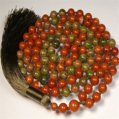 6mm 108 Red Jasper Gemstone Beads Tassel Knot mala Necklace Men's Chakra Yoga - Image 1 of 2