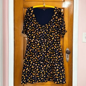 Vestido para mujer Madewell azul marino naranja floral corte bajo con botones 12 - Imagen 1 de 10