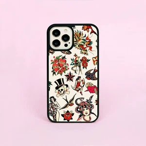 Vintage Tattoo Tattoos Pattern Heart Skull Bird Star Phone Case/Cover For iPhone - Picture 1 of 11