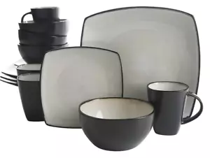 Square Reactive Glaze Stoneware Dinnerware Set, Service for 4 (16pc), Sand - Picture 1 of 6