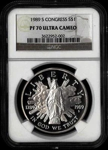 1989 S Congress Bicentennial Commemorative Silver Coin $1 NGC PF70 ULTRA CAMEO - Picture 1 of 2