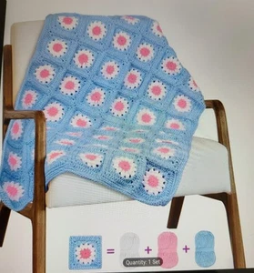 Crochet Granny Squares Blanket Complete Kit Yarn Tools Pattern New - Picture 1 of 9