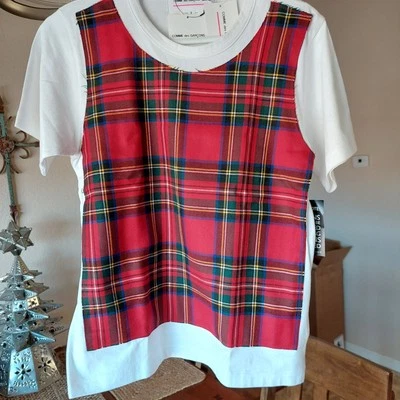 Camiseta Comme des Garcons Niña Algodón Blanco y Lana Roja a Cuadros Mujer Talla L Nueva con Etiquetas Foto 1 de 4