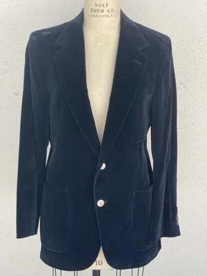 Blazer Bill Blass Para Hombre Años 80 Azul Marino Algodón Terciopelo 2 Botones Talla 38 R Foto 1 de 4