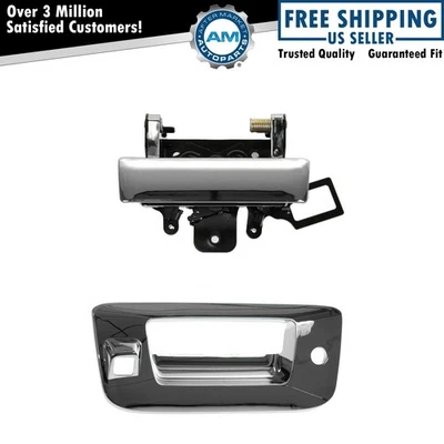 Kit de manija y bisel de puerta trasera con bloqueo y orificio de cámara cromado para Silverado Sierra Foto 1 de 4