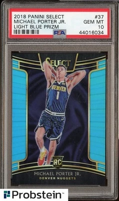 2018-19 Select Light Blue Prizm #37 Michael Porter Jr Nuggets RC /299 PSA 10 - Image 1 of 2