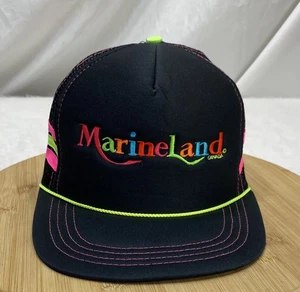 Cappello Vintage Marine Land 3 Strisce Corda Neon Canada Snapback Regolabile Berretto Nero - Foto 1 di 10