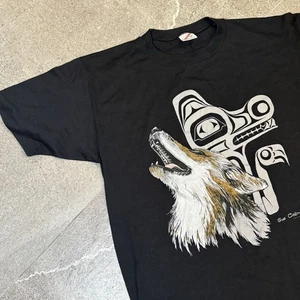Camiseta Grande Indígena Nativa Lobo Haida Canadá Artista Sue Coleman De Colección Años 90 - Imagen 1 de 4