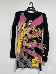 Crystal Rock Christian Audigier Tunic Top S Tokyo Sun Black Y2K Limited Edition - Picture 1 of 3