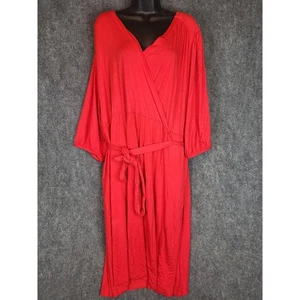 Draper James RSVP Red Wrap Dress Women 3X Plus Size Tie Belt Midi Casual Chic - Picture 1 of 8