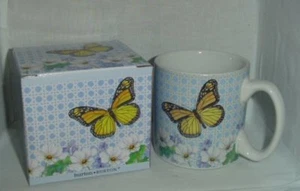 Tazza da tè caffè in ceramica - farfalle su reticolo con confezione regalo 13 once #9711198 - Foto 1 di 1