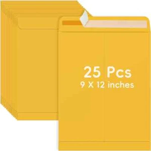 25 Pack 9 X 12 Catalog Mailing Envelopes, Self-Seal Brown Kraft Manilla - Picture 1 of 7