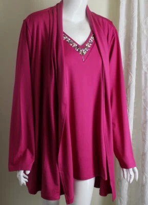 Nueva Chaqueta Abierta Susan Graver Talla 3X ROSA Perla Cuentas Líquido Tejido GEMELOS Tanque Foto 1 de 4