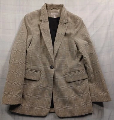 H&M Blazer Womens XS Extra Small Scone Plaid Single Button Front Padded Shoulder - Image 1 of 4