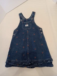 Oshkosh Mädchen Denim Jeans Pullover Kleid Gr. 6 bestickt Erdbeeren Rüschen - Bild 1 von 9