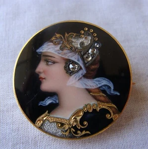 18K SWISS ENAMEL ROSE CUT DIAMOND PIN - Picture 1 of 7