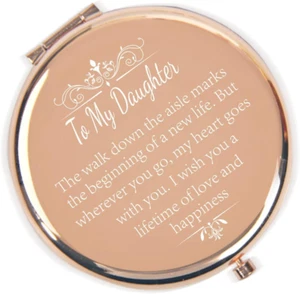 "Rose Gold Compact Mirror: Daughter's Wedding Keepsake" - Picture 1 of 7