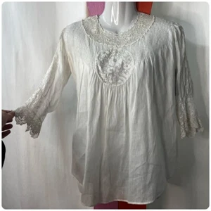 Antique 1900s | White Sheer Embroidered Art Deco Babydoll Steampunk Blouse | S - Picture 1 of 7