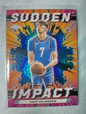 2023-24 Topps Chrome Chet Holmgren Sudden Impact Blue Basketball Refractor - Bx3 - Image 1 of 2