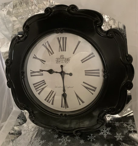 ❤️Edinburgh Clock Works Co London England Wall Clock Large 17” Black Scrolled Cover