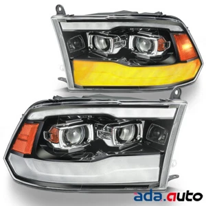 LED DRL+Projector Polished Black Headlights For 09-18 Dodge Ram 1500/2500/3500 - Picture 1 of 9