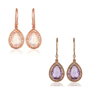 Orecchini Cristallo Artigianali Argento Sterling Premium Ametista o Quarzo Rosa In Scatolati - Foto 1 di 8