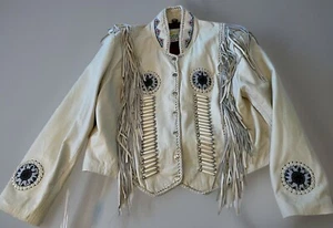 Vintage SUNRIDERS Western Wear Womens 3XL Butter Leather Fringe Beaded Jacket * - Picture 1 of 21
