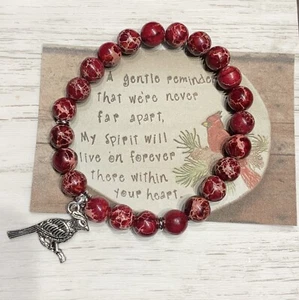 New Handmade Cardinal beaded charm bracelet~GEMSTONES - Picture 1 of 3