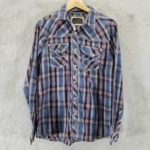 BKE Vintage Shirt Mens Medium Blue Purple Plaid Pearl Snap Buckle Long Sleeve - Picture 1 of 8