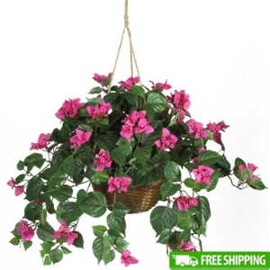 Artificial Bougainvillea Hanging Basket Decor Lush Silk Plant W/ Vines New - Picture 1 of 5