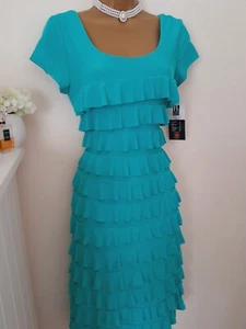 frank lyman 10 Ruffle dress Aqua Colour Gorgeous Brand New With Tags - Picture 1 of 5