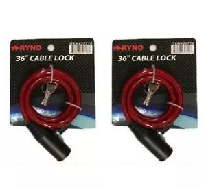 2X Bicycle Cable Lock Bike Lock Heavy Duty 10mm x 36" Anti Theft w/ keys *RED* - Picture 1 of 4