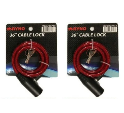 2X Bicycle Cable Lock Bike Lock Heavy Duty 10mm x 36" Anti Theft w/ keys *RED* - Image 1 of 4
