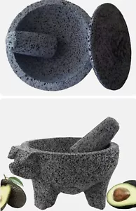 PIG Molcajete With Lid Mortar & Pestle Salsas & Spices Mexico Handmade New - Picture 1 of 8