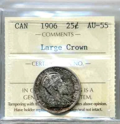 1906 Canada 25 Cents, Large Crown - Choice About Uncirculated, ICCS AU55 - Image 1 of 4