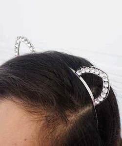 Crystal Cat Ears, Cat Ears Headband, Rave Cat Ears, Festival Cat Ears, Silver - Picture 1 of 5