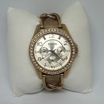 Женские кварцевые наручные часы Fossil Riley ES3466 бежевый кожаный аналоговый циферблат HME18 - Изображение 1 из 4