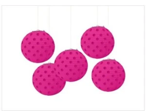 Mini Bright Pink Polka Dot Paper Lanterns 5ct - Picture 1 of 3