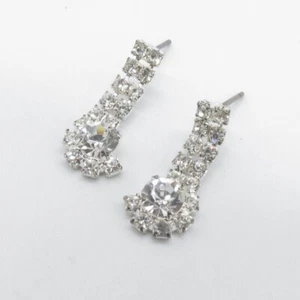 Pendientes delicados de diamantes de imitación de cristal tono plata brillantes lindos delicados - Imagen 1 de 12