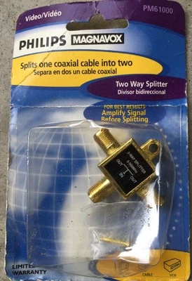 Philips brand two way cable splitter new in package PH61000 Connector signal NIP - Image 1 of 3