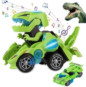 Transforming Toys, 2 In 1 Transforming Dinosaur LED Car Dinosaur Transform Car ( - Picture 1 of 12