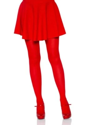New Leg Avenue Style 7300 Nylon Opaque Tights Pantyhose Adult One Size Red - Image 1 of 4