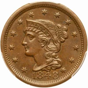 1848 N-20 R-3 PCGS MS 63 BN Braided Hair Large Cent Coin 1c - Picture 1 of 3