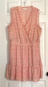 LAUREN CONRAD Peach Floral V Neck Smocked Waist Sleeveless Dress 2XL - Picture 1 of 9